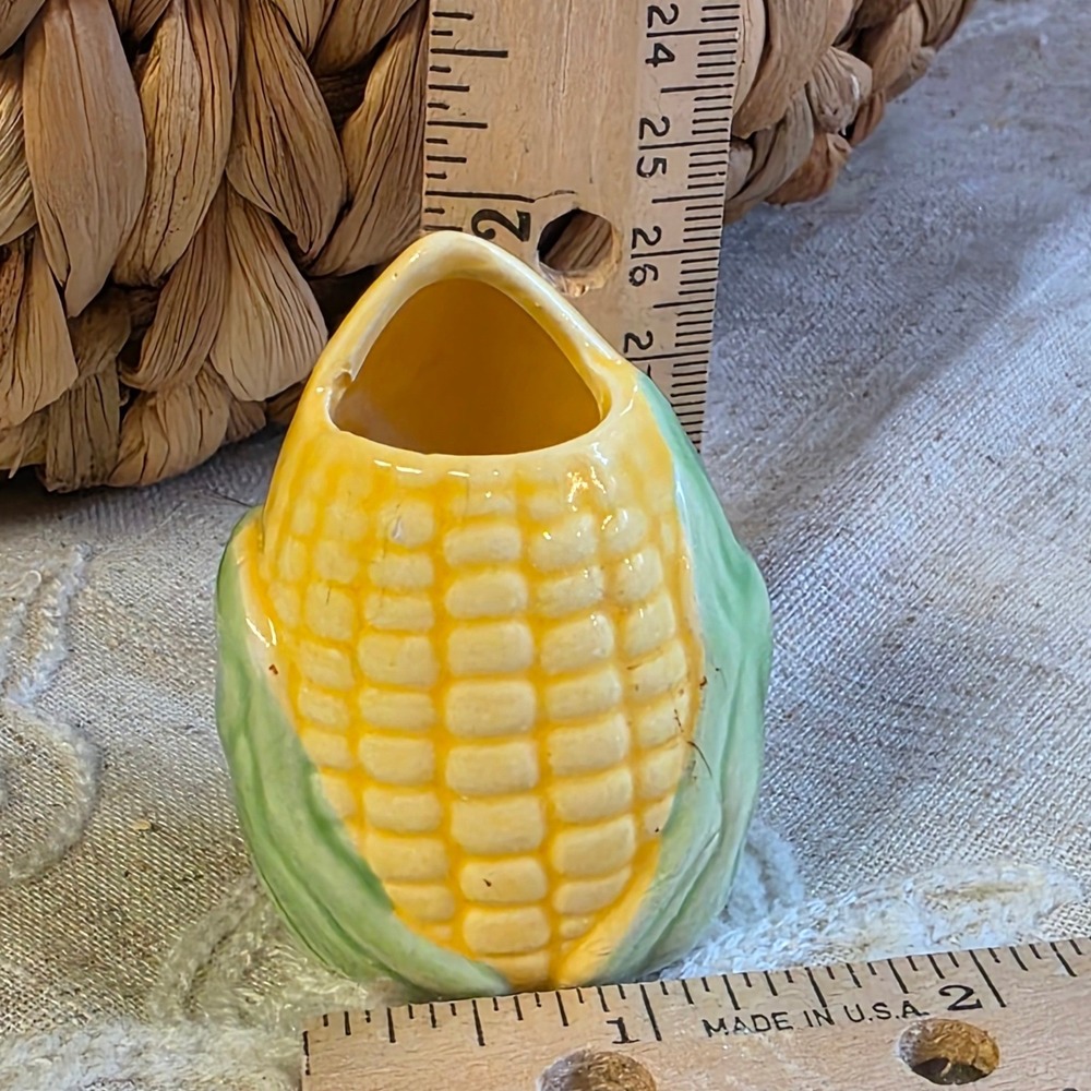 Vintage Ceramic Mini Corn Cob Toothpick Holder Bud Vase Yellow Green - Picture 5 of 5